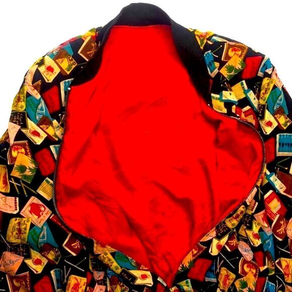 Vintage 1990s Spenser Jeremy Silk Matchbook Print Bomber Jacket Coat - Picture 2 of 8